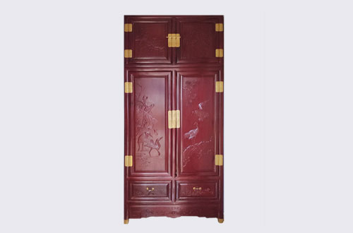 弓长岭高端中式家居装修深红色纯实木衣柜